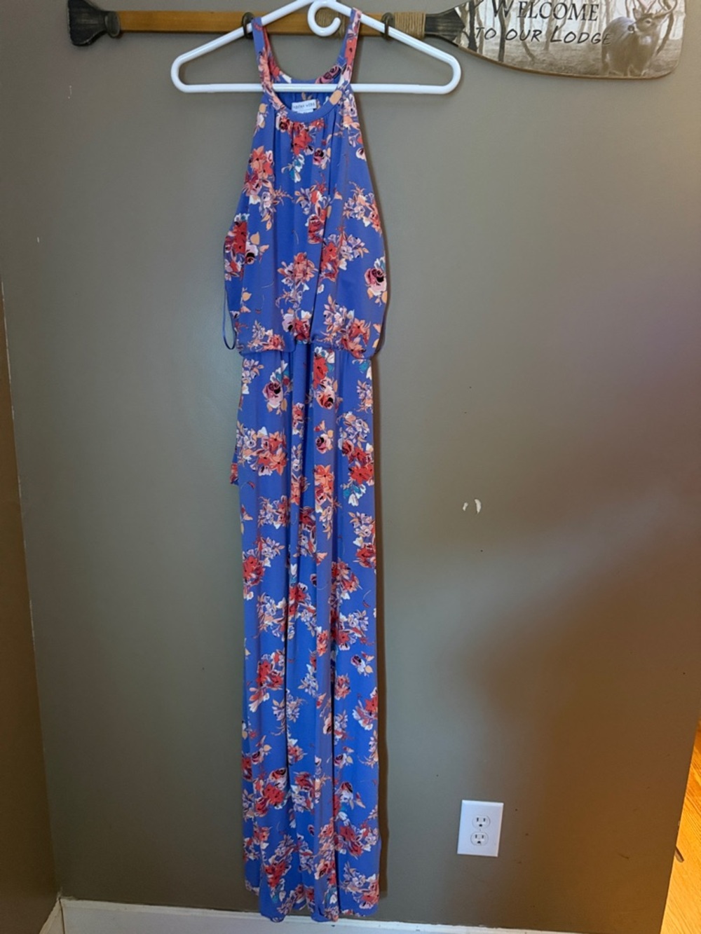 Floral Halter Maxi Dress in Periwinkle Blue Long Length- Size L